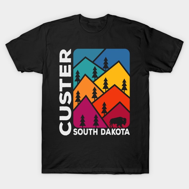 Custer South Dakota Vintage Mountains Bison T-Shirt by SouthDakotaGifts